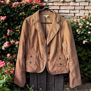 LOFT Tan Corduroy Jacket - Cloverleaf Lapel, Button-up, Great Condition Size 14